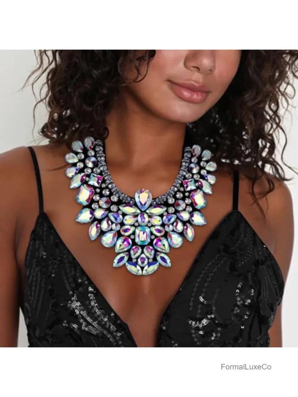Rhinestone Crystal Statement Necklace Earrings Set Jewelry for Women